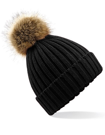 Faux Fur Pop Pom Chunky Beanie