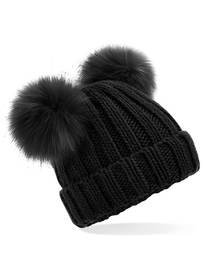 Junior Faux Fur Double Pom Pom Beanie